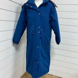 LL Bean Long Blue Coat Blue small petite with hood